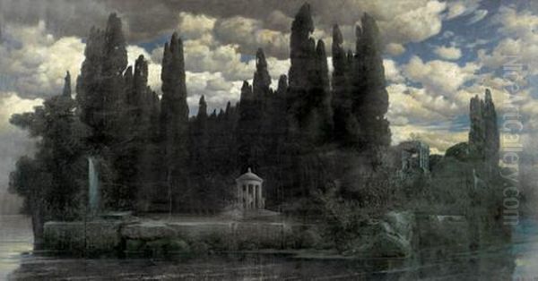 Insel Mit Tempeln Und Zypressen Oil Painting by Hermann Rudisuhli