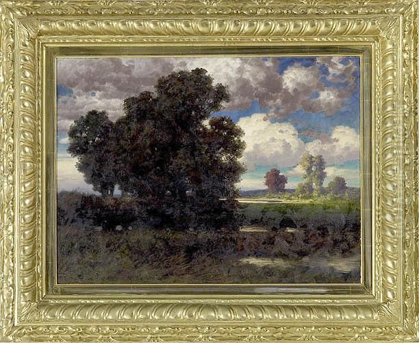 Landschaft Mit Baumgruppe An Gewasser Oil Painting by Hermann Rudisuhli