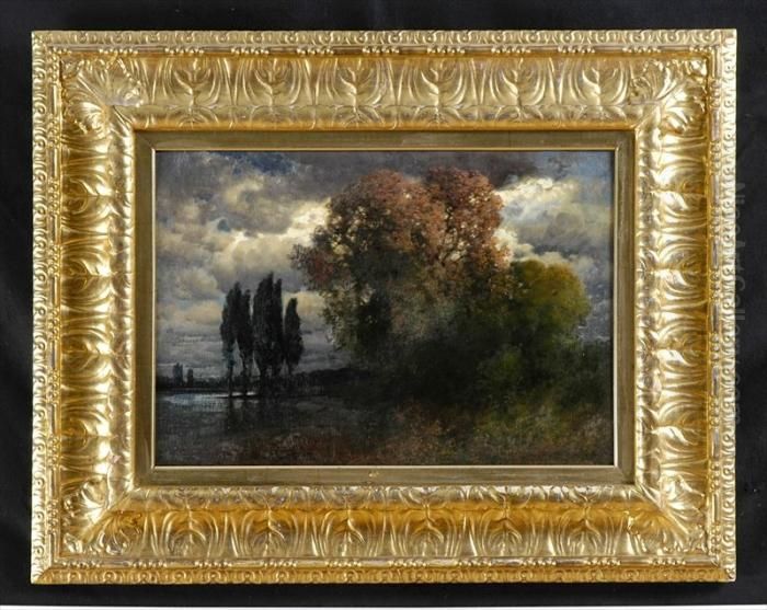 Landscape With Poplars Oil Painting by Hermann Rudisuhli