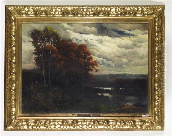 Herbstlandschaft Mit Weiher. Oil Painting by Hermann Rudisuhli