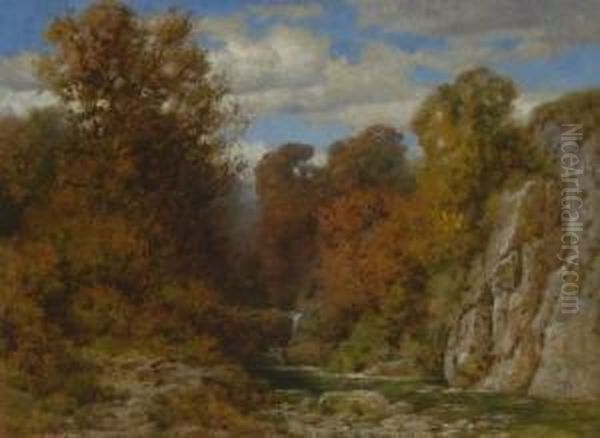 Bachlauf Im Herbstwald. Oil Painting by Hermann Rudisuhli