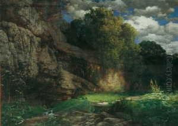 Felsige Landschaft. Signiert 
Unten Links: Hermann Rudisuhli Munchen. Ol Auf Leinwand. H 96; B 129 Cm. Oil Painting by Hermann Rudisuhli