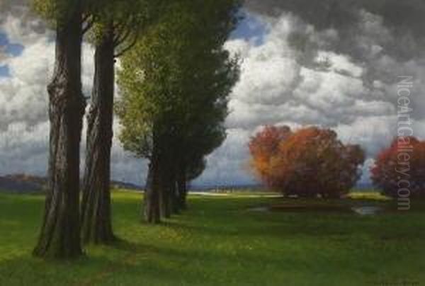 Baumlandschaft Bei Aufziehendem
 Gewitter. Oil Painting by Hermann Rudisuhli