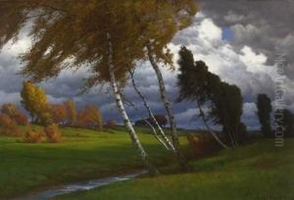 Birken Am Bach. Oil Painting by Hermann Rudisuhli