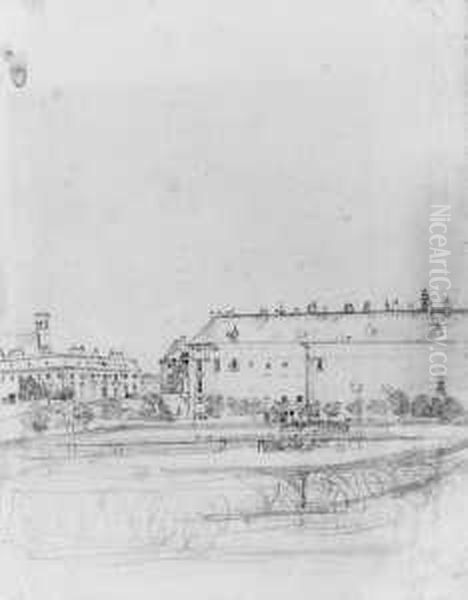 In Wien. Blick Auf Den 
Ballhausplatz Mit Dem Turm Der Minoritenkirche. Bleistift Auf Papier, 
Aufgezogen. H 22; B 17 Cm. Fleckig Und Gebraunt. Oil Painting by Rudolf Ritter von Alt