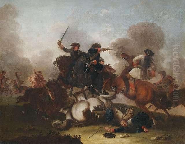 Cavalry Skirmish. Oil Painting by Georg Philipp Rugendas I