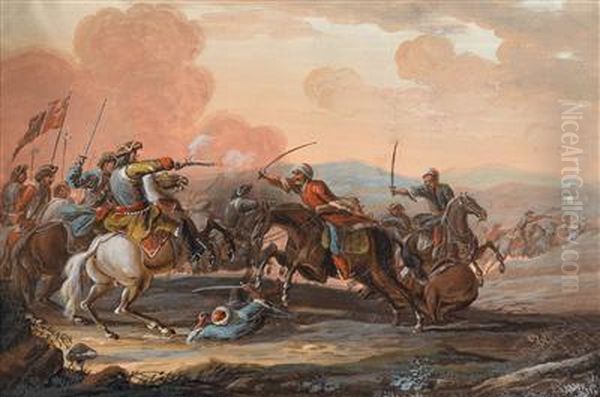 Gefechtsszenen Aus Den Turkenkriegen Oil Painting by Georg Philipp Rugendas I