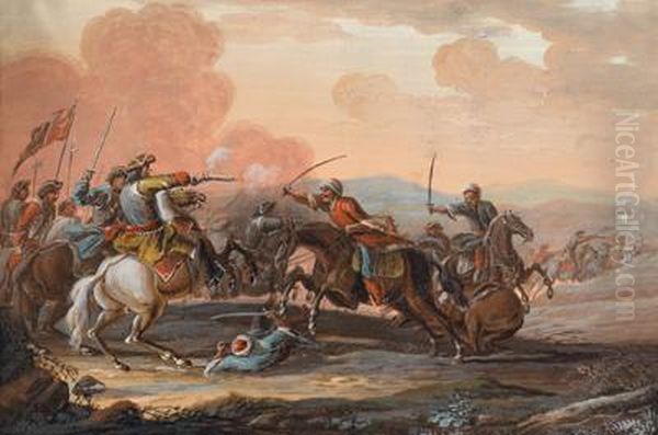 Vier Gefechtsszenen Aus Den Turkenkriegen Oil Painting by Georg Philipp Rugendas I