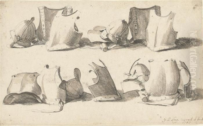 Studies Of Breastplates And Helmets Oil Painting by Georg Philipp Rugendas I