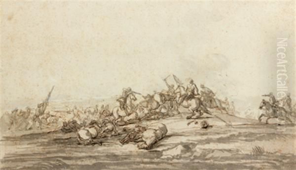 Scene De Bataille Oil Painting by Georg Philipp Rugendas I