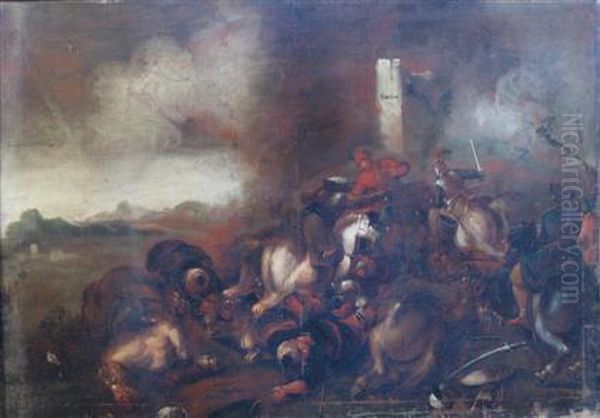 Battle Between Cavalry And Turks Oil Painting by Georg Philipp Rugendas I
