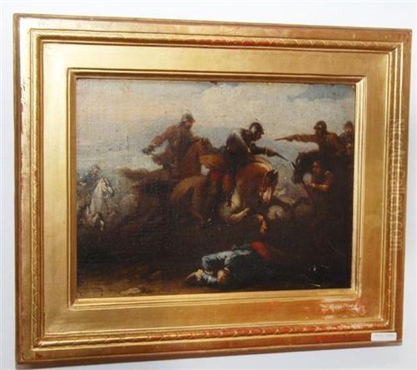 Schlachtenszene. Oil Painting by Georg Philipp Rugendas I