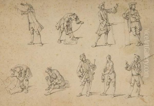 Neun Figurenstudien. Oil Painting by Georg Philipp Rugendas I