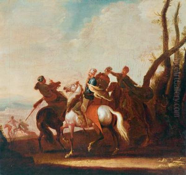 Cavalieri Durante La Marcia Oil Painting by Georg Philipp Rugendas I