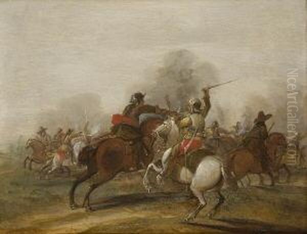 Reiterschlachten. Oil Painting by Georg Philipp Rugendas I