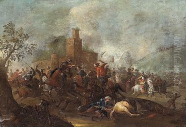 Combattimento Di Cavalleria Tra Imperiali E Turchi Oil Painting by Georg Philipp Rugendas I