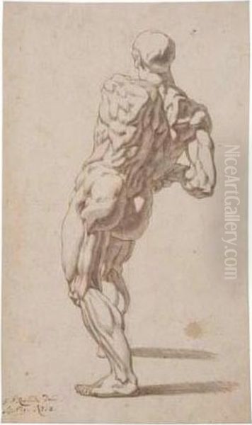 Study Of A Nude Man, Seen From Behind Oil Painting by Georg Philipp Rugendas I