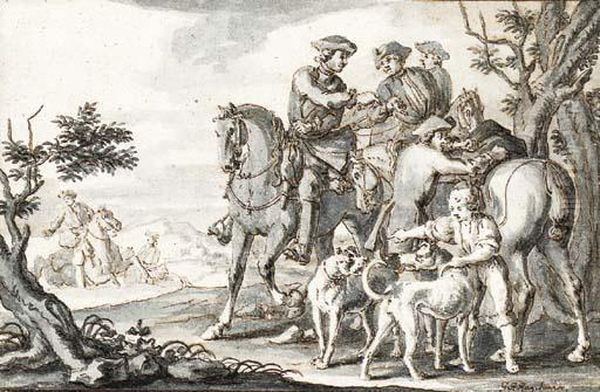 Soldiers Crossing A River On Horseback Oil Painting by Georg Philipp Rugendas I