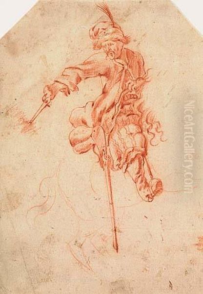 A Tartar On Horseback Firing His Pistol<</b> Oil Painting by Georg Philipp Rugendas I