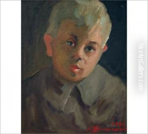 Head Of A Boy Oil Painting by Jalmari Ruokokoski