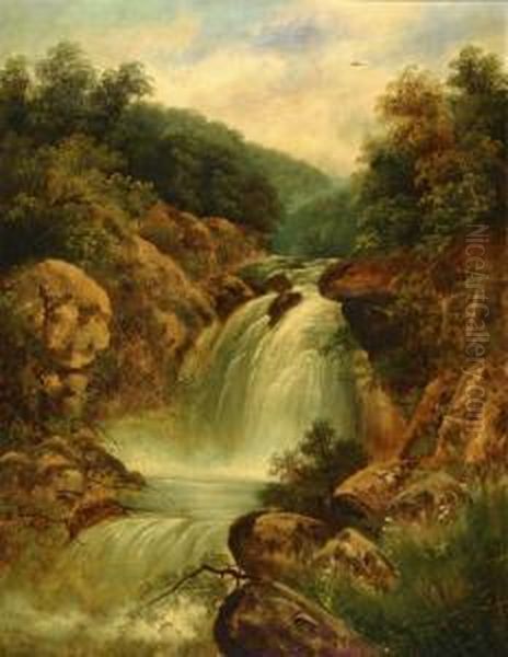 Landscape With Waterfall Oil Painting by Charles Russell