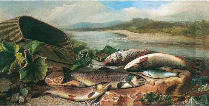 Trout And Bleak On The River Bank Oil Painting by John Russell