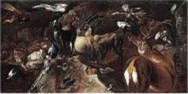 Study Of Animals And Birds, 
Including A Fox, Squirrel, Wolf, Red Deer, Ibex, Mountain Goats, Owls, A
 Peacock And Various Birds Of Prey Oil Painting by Carl Borromaus Andreas Ruthart
