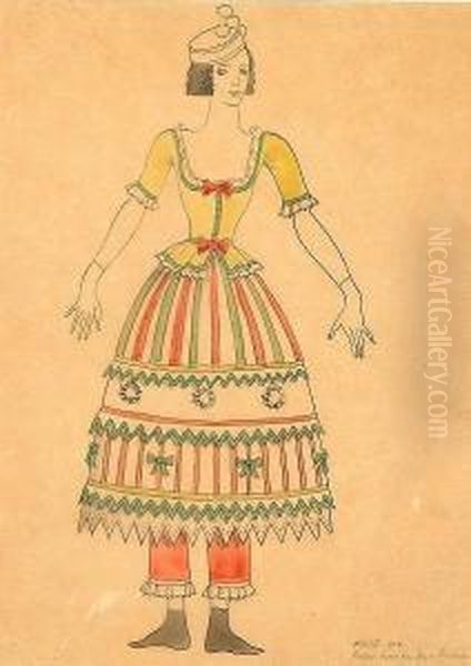 Design For Poupee Dress For Anna Pavlova Oil Painting by Albert Rutherston