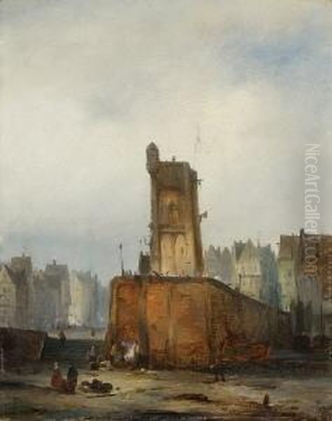 Hafenturm In Belgischer
 Stadt. Oil Painting by Jan Michael Ruyten