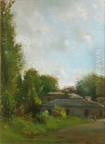Outhouses, Roundwood Oil Painting by Thomas Ryan