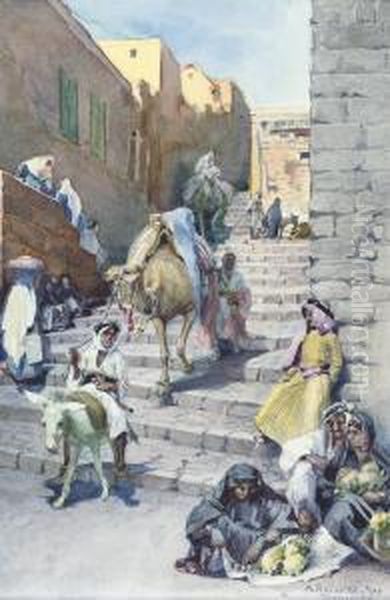 Street Scenes In The Old City, Jerusalem Oil Painting by Anna Rychter-May
