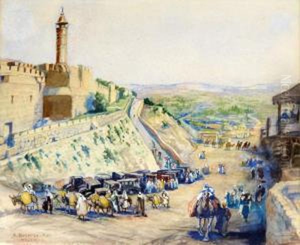 Market By David Citadel In Jerusalem Oil Painting by Anna Rychter-May