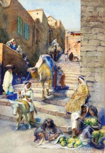 Figures In The Old City Of Jerusalem Oil Painting by Anna Rychter-May