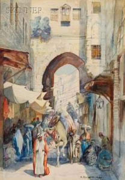 Street Scene, Jerusalem Oil Painting by Anna Rychter-May