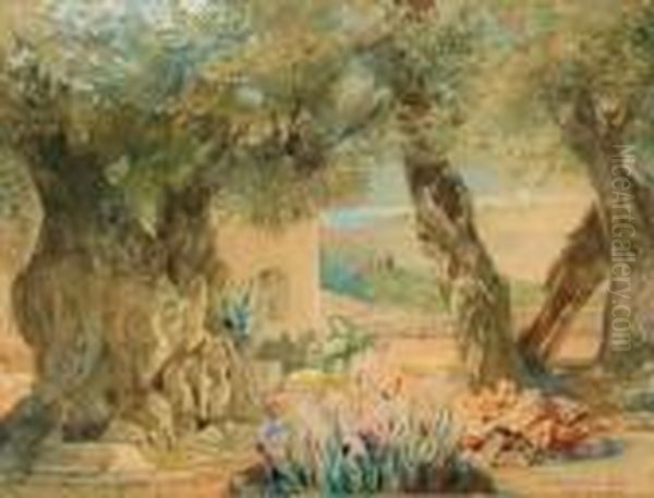 Garden Of Gethsemane, Jerusalem Oil Painting by Anna Rychter-May