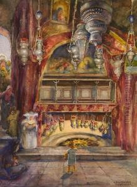 Place Of Nativity, Bethlehem Oil Painting by Anna Rychter-May