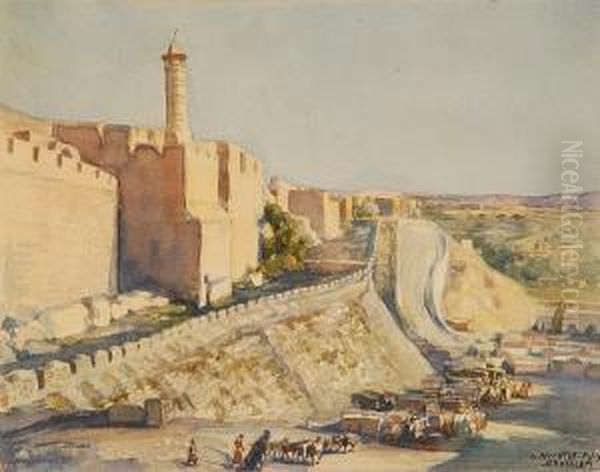 Walls Of Jerusalem At The Jafa Gate Oil Painting by Anna Rychter-May