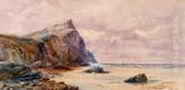 A Beach Scene Oil Painting by Henry Ryland