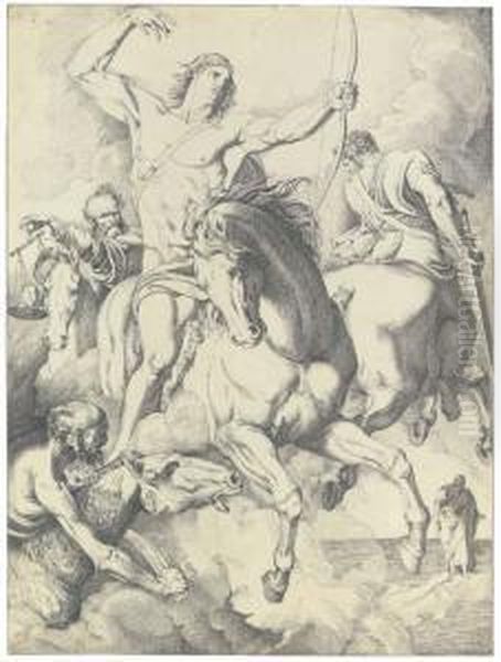 Vidi, Quod Aperuisset Agnus...: 
The Four Horsemen Of Theapocalypse, Saint John The Evangelist Seen 
Beyond (revelation 6:1-8) Oil Painting by Luigi Sabatelli