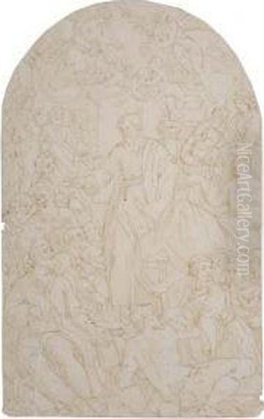 A Saint Surrounded By Figures And Cherubs Oil Painting by Andrea Sacchi