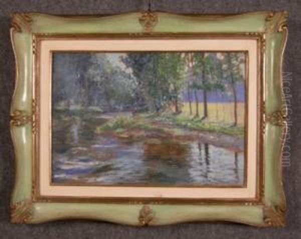 Scorcio Di Fiume Con Alberi E Personaggi Oil Painting by Giuseppe Sacheri