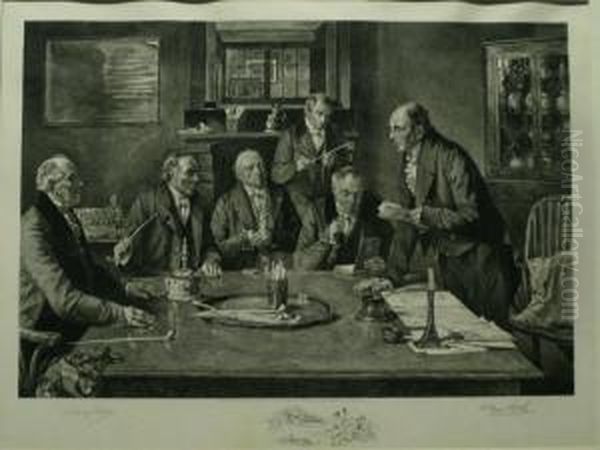 Gentlemen Smoking 'churchwarden' Clay Pipes Oil Painting by Walter-Dendy Sadler