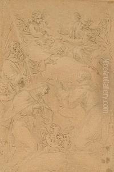 Vision Of The Sacred Chalice 
Held By Angels To Ss Catherine Of Siena, Dominick And Mary Magdalene Of 
Pazzi Oil Painting by Giovanni Camillo Sagrestani