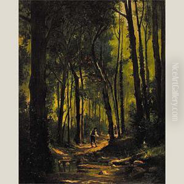 Personajes En El Bosque Oil Painting by Casimiro Sainz Y Sainz