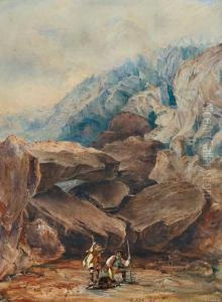 Gebirgslandschaft Mit Jagern Oil Painting by Friedrich Salathe