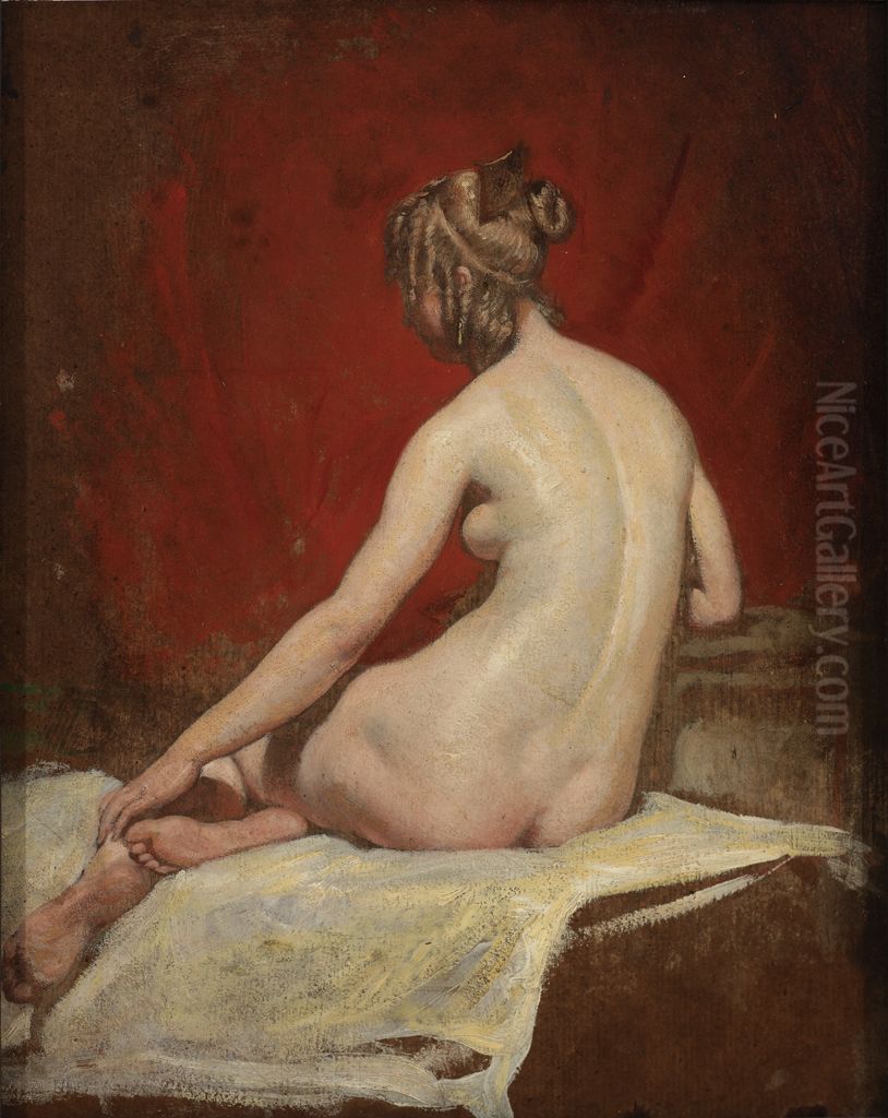 Seated Female Nude Oil Painting by William Etty