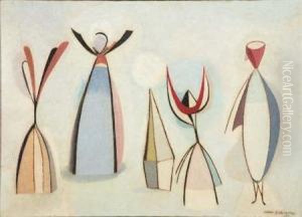 American, - Abstractfigures Oil Painting by Attilio Salemme