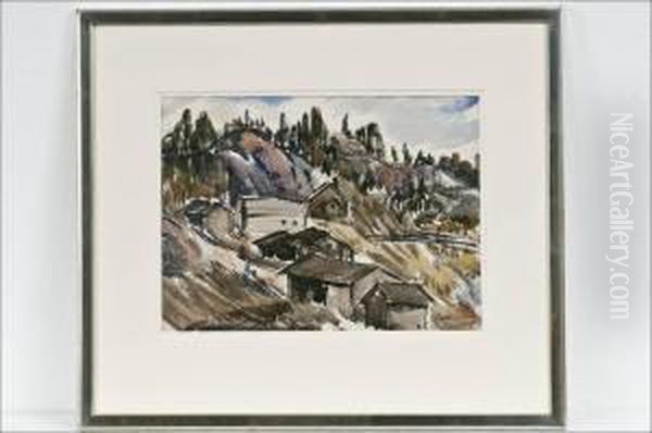 Talojarinteessa - Hus Pa Sluttningen. Oil Painting by Tyko Sallinen