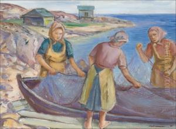 Kalastaja-eukot. Oil Painting by Tyko Sallinen