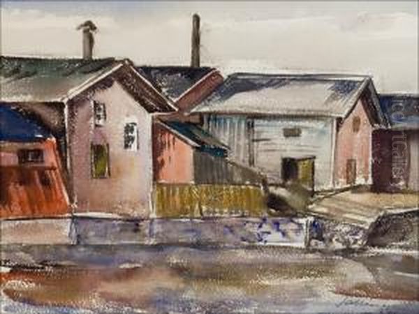 Rantapuoteja Porvoossa. Oil Painting by Tyko Sallinen